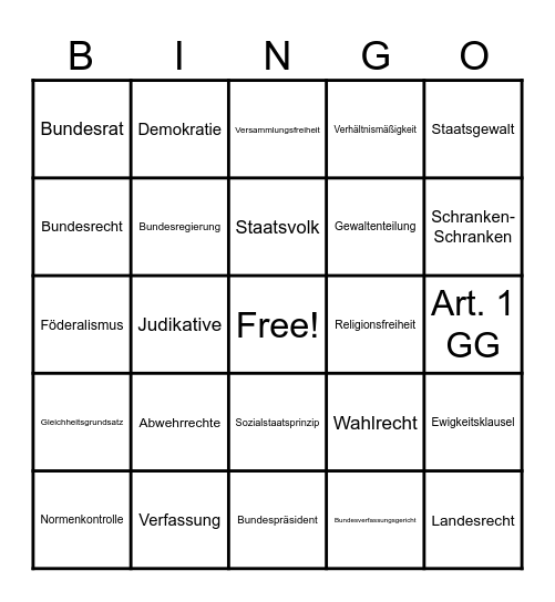 Verfassungs-Bullshit-Bingo Card