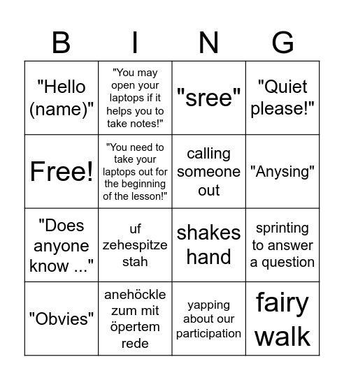 Gay Fairy BINGO Card