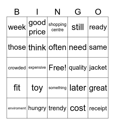 Unit 5 Bingo Card