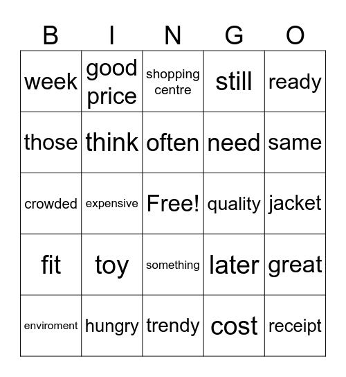 Unit 5 Bingo Card