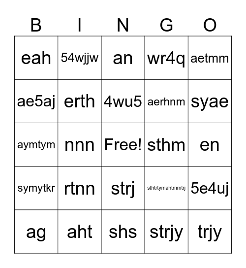 sillyness Bingo Card