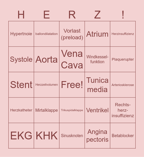 Herzkreislaufsystem Bingo Card
