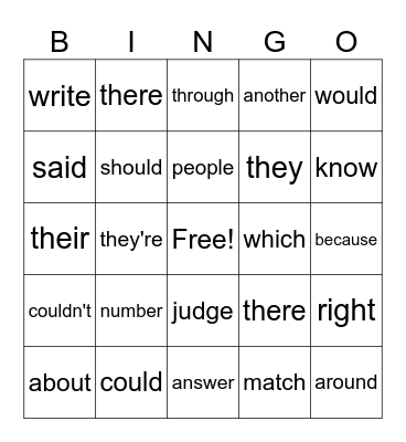 Sight Wordsbecau Bingo Card