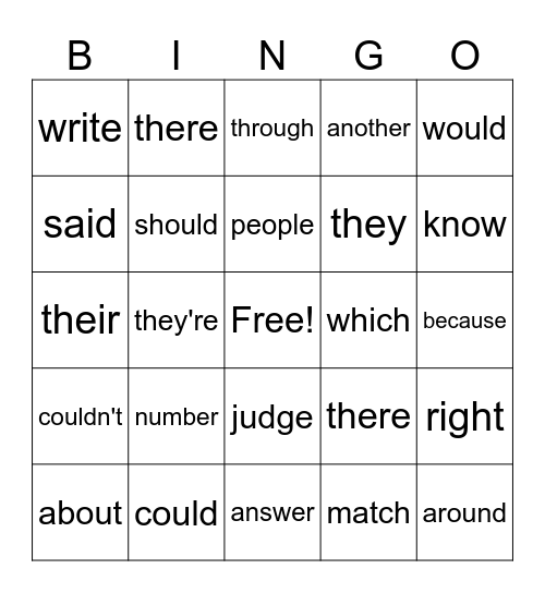 Sight Wordsbecau Bingo Card