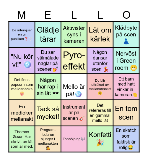 Mello Deltävlig 5 + Kvalfinal Bingo Card