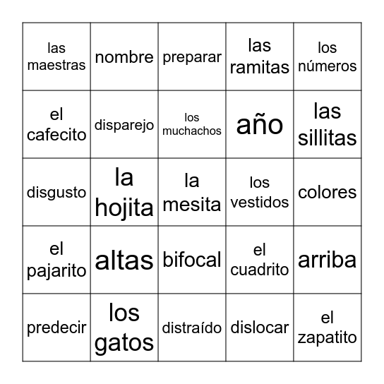 SILABAS CON SUFIJOS Y PREFIJOS Bingo Card