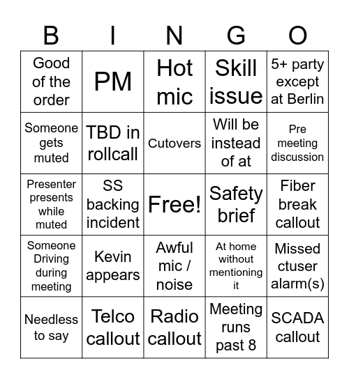 Morning Meeting Bingo Card