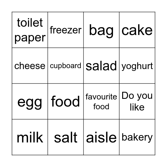supermarket Bingo Card