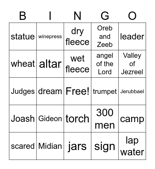 Gideon and the Midianites Bingo Card