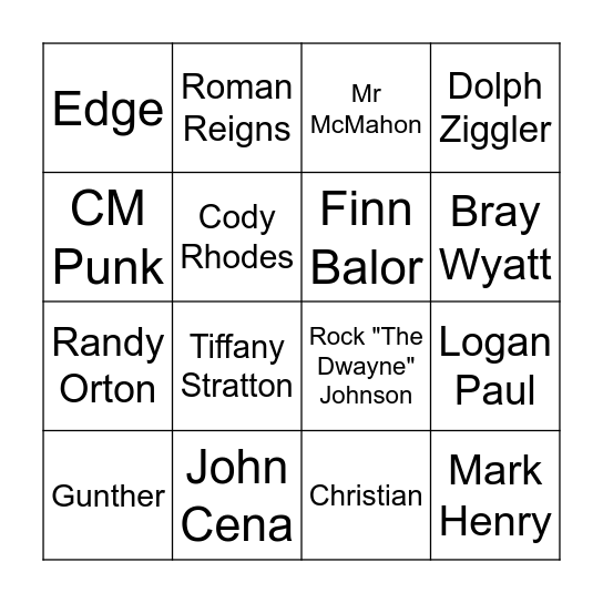 WWE Bingo Round 3 Bingo Card