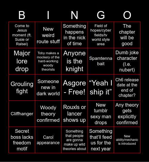 Deltarune ch5 Bingo Card