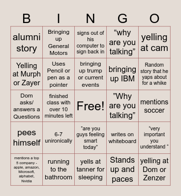 Zawacki Bingo Card