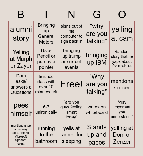 Zawacki Bingo Card