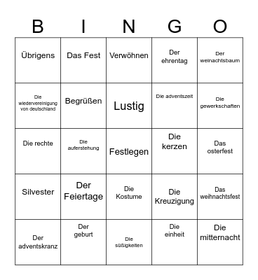 German Bingo Card