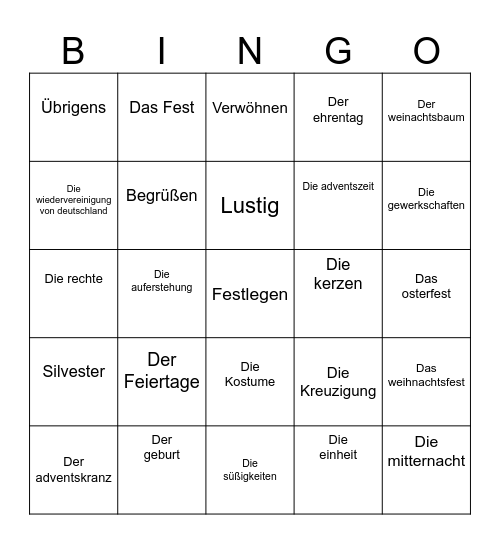 German Bingo Card