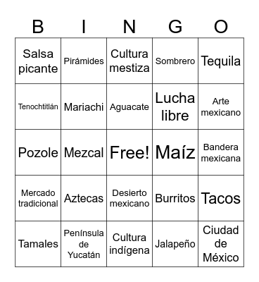 ¿Qué sabes de México? Bingo Card