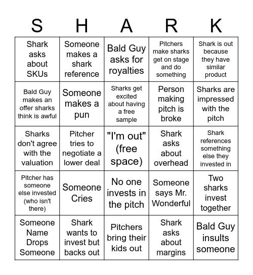 SHARK TANK BINGO Card