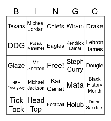 Shelton Bingo Card