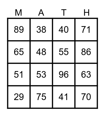Addition & Subtraction BINGO Card