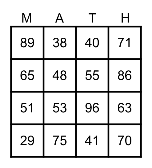 Addition & Subtraction BINGO Card