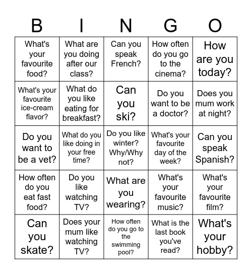 Let's start! Bingo Card