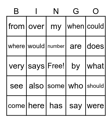 1st Grade Trick Words Bingo Card