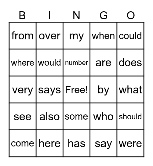1st Grade Trick Words Bingo Card