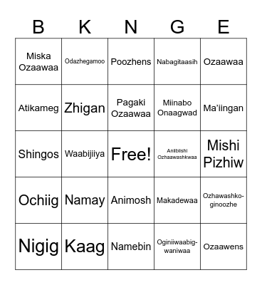 Language Bowl Bakanaage 1 Bingo Card