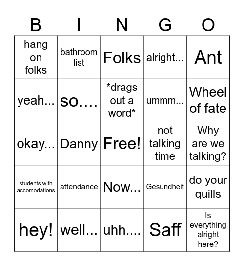 Ms Smith Bingo v2.0 Bingo Card