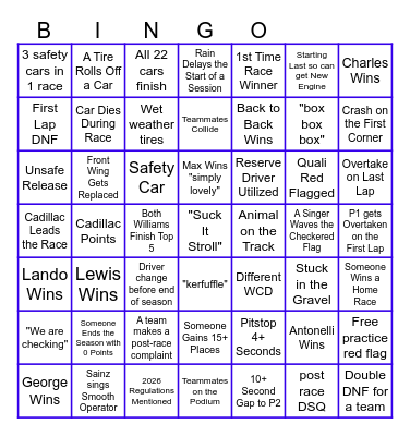 F1 Bingo Card