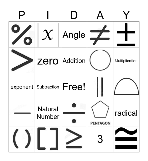 MATH SYMBOL Bingo Card