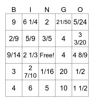 Multiplying Different Fractions Bingo Card