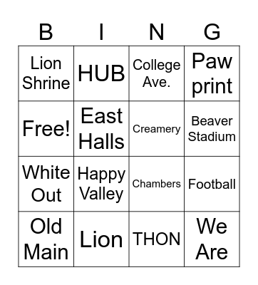 PSU Bingo Card