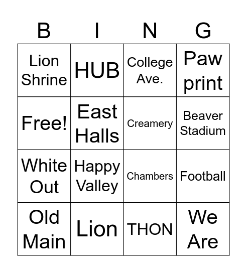 PSU Bingo Card