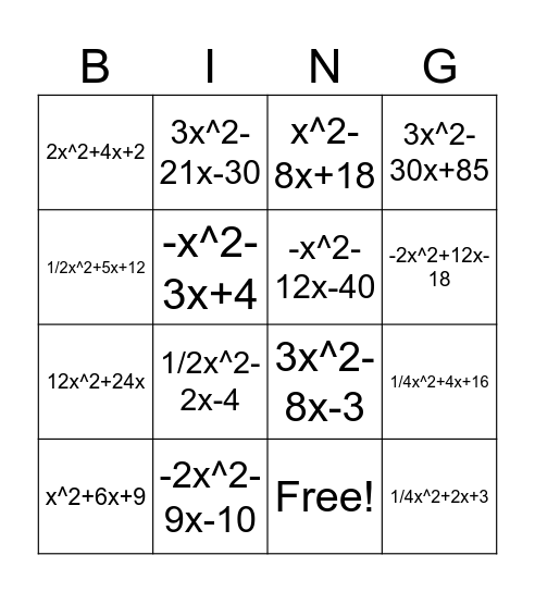 Standard Form Bingo Card