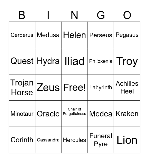 Mythology  Bingo Card