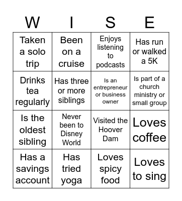 Women, Wealth & Wisdom Bingo Card