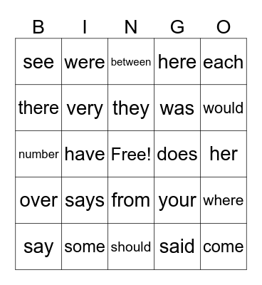 Trick Word BINGO Card