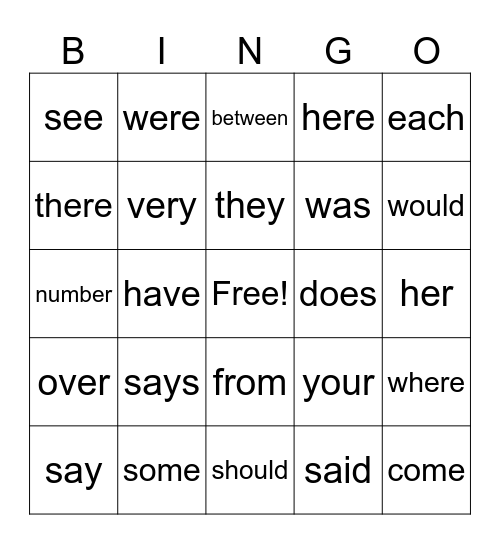 Trick Word BINGO Card