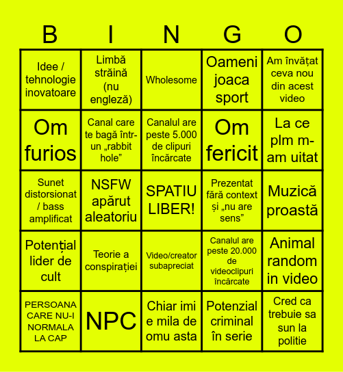 STRANGER JOACA BINGO Card