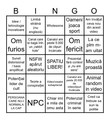 STRANGER JOACA BINGO Card