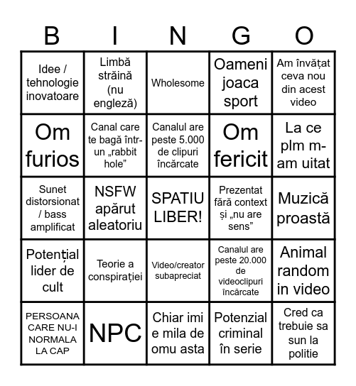 STRANGER JOACA BINGO Card