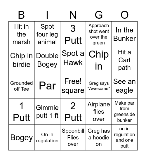 WE GOLFING Bingo Card