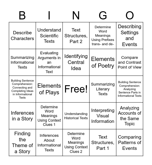I-READY BINGO Card