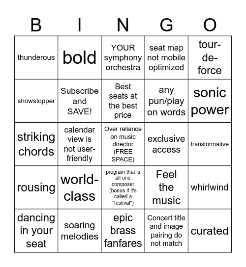 Orchestra Copy Bingo Card