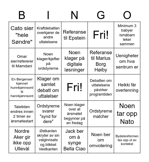 Årsmøtebingo 2026 Bingo Card