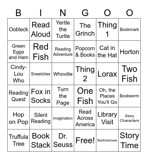 Read Across America Bingo Card