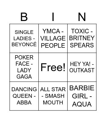 MUSICAL BINGO Card