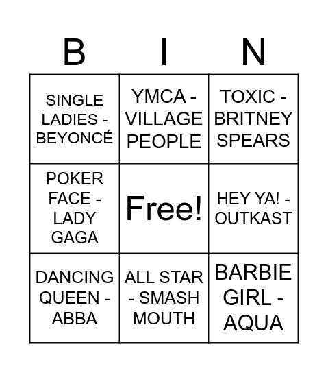 MUSICAL BINGO Card