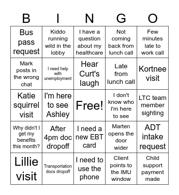 Lobby Bingo Card